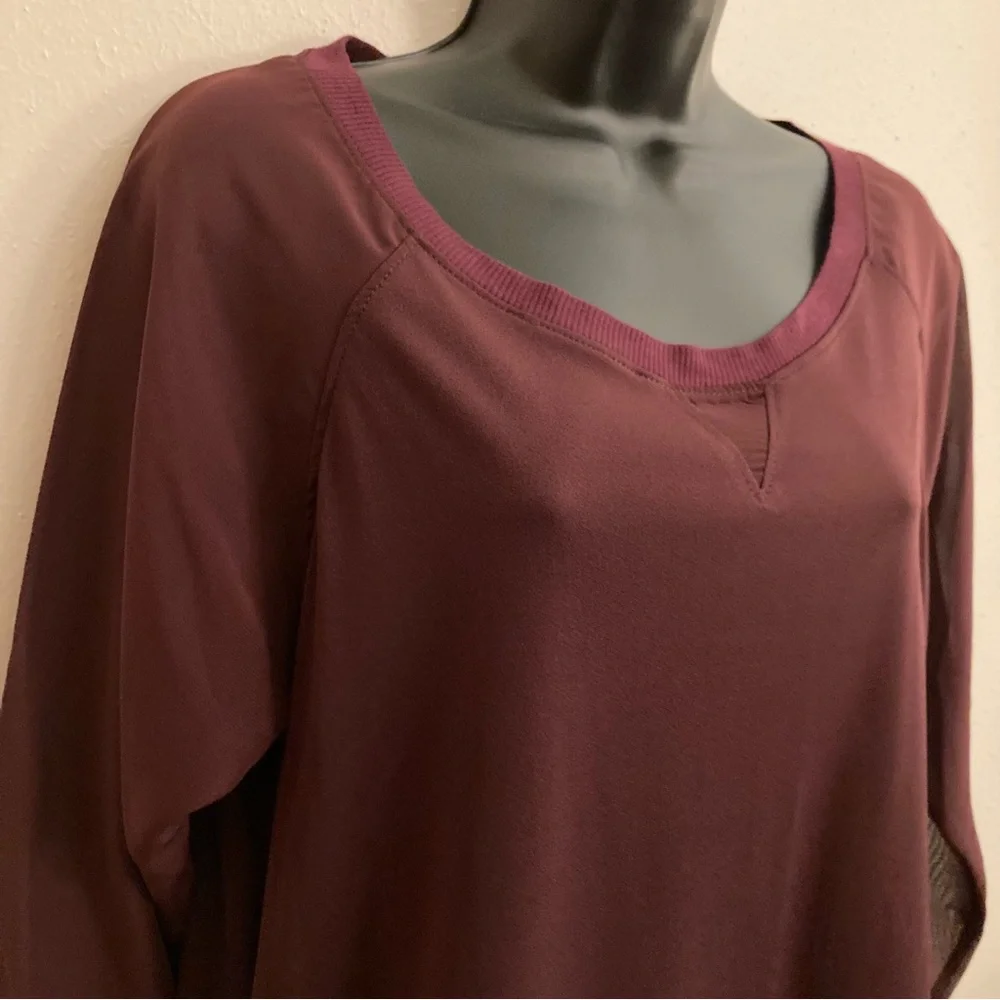Attention Burgundy Sheer Long Sleeve Sweater Womens Minimalist Fall Top Large